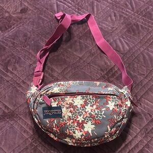 Jansport Pink and Gray Crossbody Bag with Floral Design